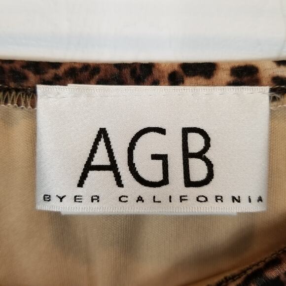 Vintage 90s AGB Byer California Stretch Leopard Print Slip Skirt Lettuce Hem M - Picture 2 of 6